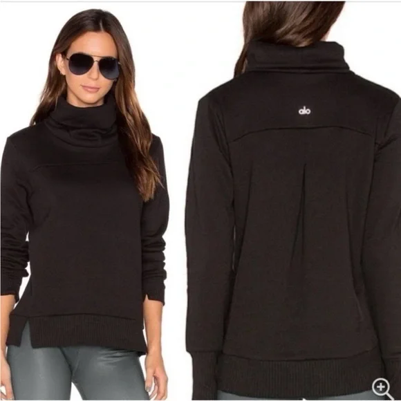 ALO Yoga Black Haze Turtleneck Cowl Neck Sweatshirt Size S - Picture 1 of 3